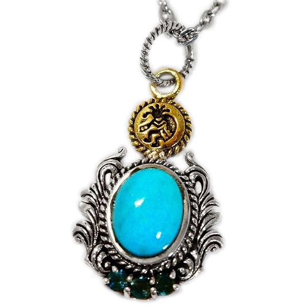 ココペリ ターコイズ ブルートパーズ フェザー インディアンジュエリー ペンダント ネックレス