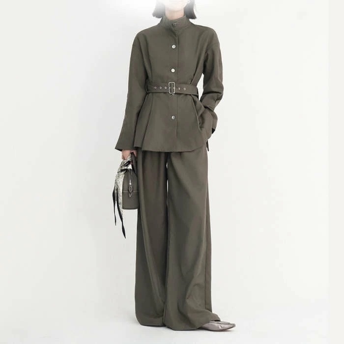 ２点で11o円OFF！【本日限定】スーツ レディース パンツスーツ 2点セット ロング丈 ジャケット ブラウス パンツ ビジネス アウター パンツドレス 前開き ビジネススーツ ワイドパンツ セットア