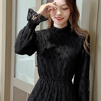 パーティードレス ワンピース ロング ロング丈 長袖 ハイネック レース 刺繍 透け感 かわいい 4,950円