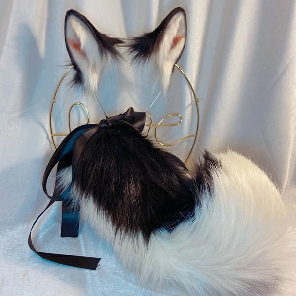 コスプレ道具 黒柴 尻尾 耳 手作り モコモコ 文化祭 学園祭 パーティー COSPLAY コスチューム アクセサリー cosplay用 耳追加可 dd103zo