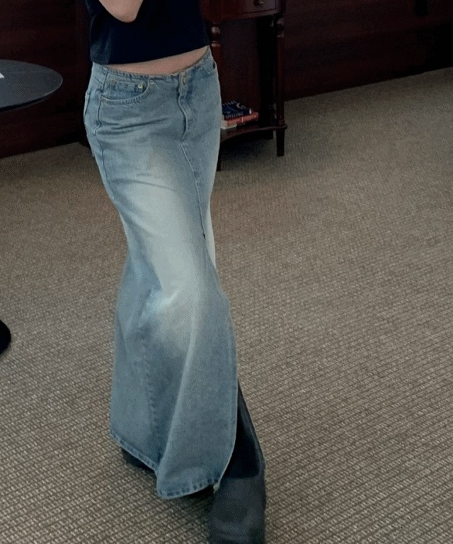 無足券を買ってください） ロウ ベディ ロングデニムsk ライトブルー/sm [ロングスカート/デニムスカート/夏コーディネート/前開き/ロウライズ/コーディネートおすすめ/デニム/コーディネートおす