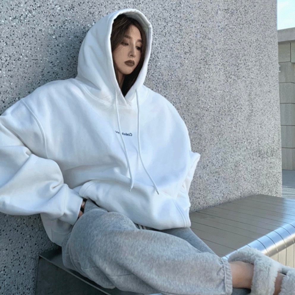 トップス シンプル パーカー フードあり トレーナー スウェット 袖あり 長袖 ドロップショルダー 萌袖 Uネック ラウンドネック ストレート 可愛い シンプル カジュアル おしゃれ お洒落