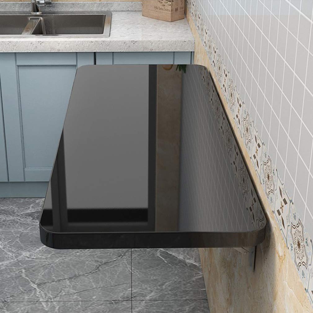 多機能壁掛け式ホームオフィスキッチン折りたたみテーブルフローティングノートパソコンデスクダイニングテーブル子供用ライティングデスク4色ステンレススチールブラケット付き (ブラック60x50