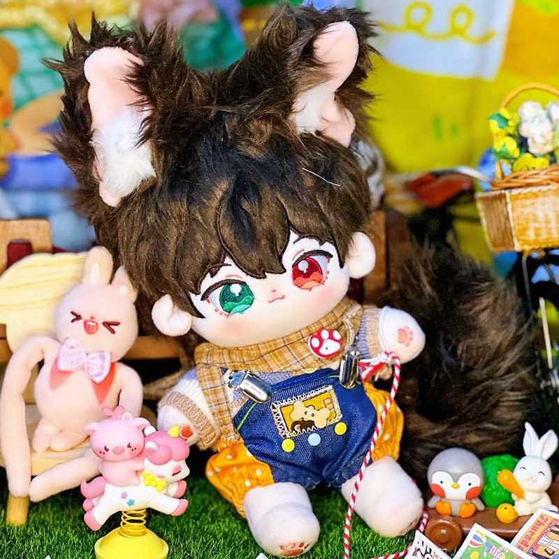 ブラウン長髪揚げ毛ぬいぐるみ 20cm 無属性 本体 着せ替え人形綿人形ぬいぐるみq版人型人形スター人形クリエイティブ新裸人形