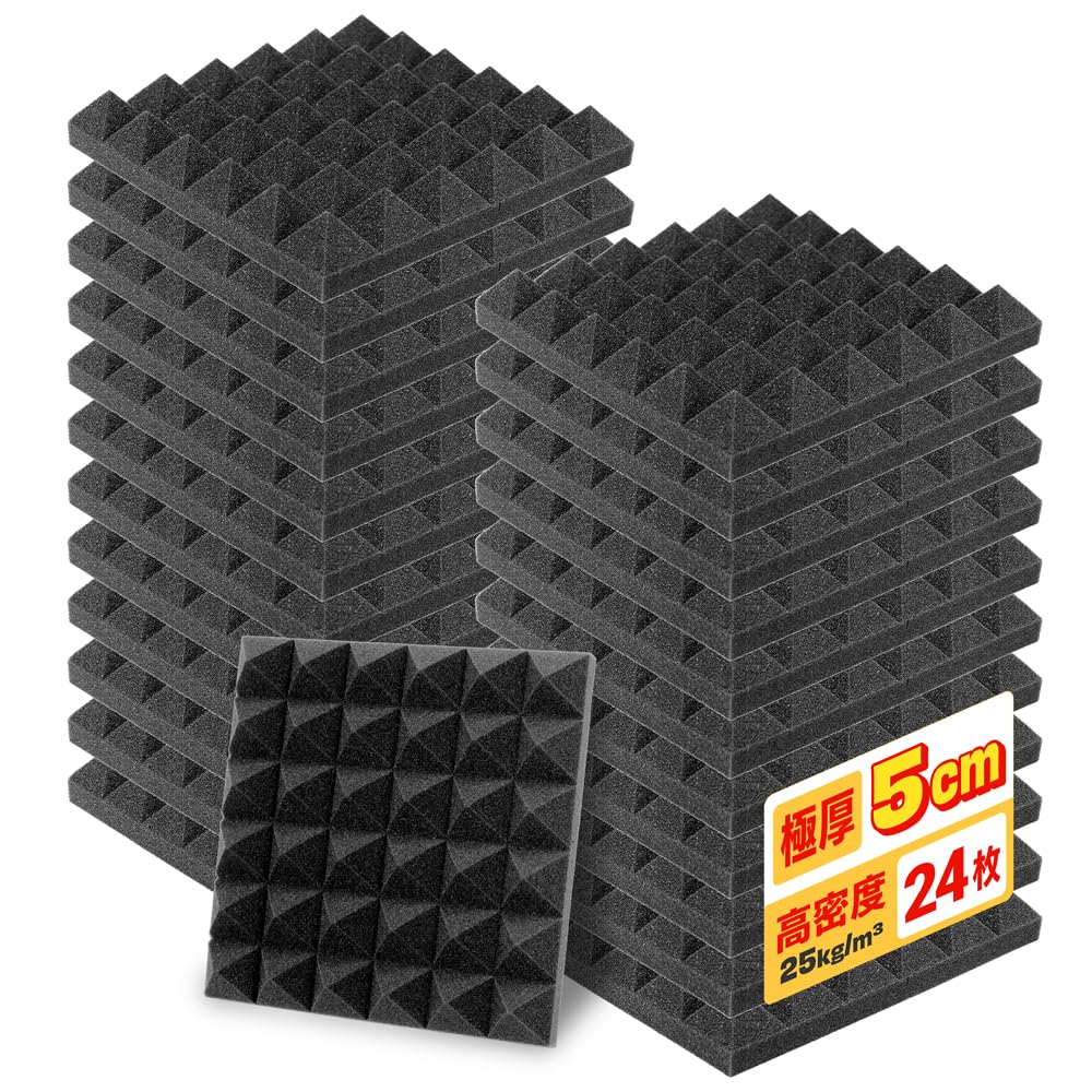 IPIC ピラミッド型 ウレタン吸音材 24枚 ブラック 黒 30*30*5cm 室内 楽器 衝撃吸収 スポンジ 騒音問題 吸音 消音 6,185円