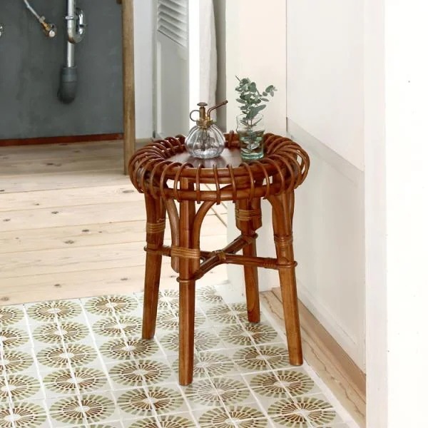 サイドテーブル ラック おしゃれ アジアンリゾート 棚 円形 丸 オリエンタル レトロ アンティーク 机 ラタン 完成品