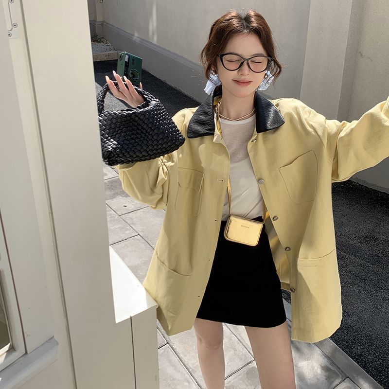 福袋2025大人気 デザイン感のある革の襟は黄色の服のコートをつなぎ合わせます