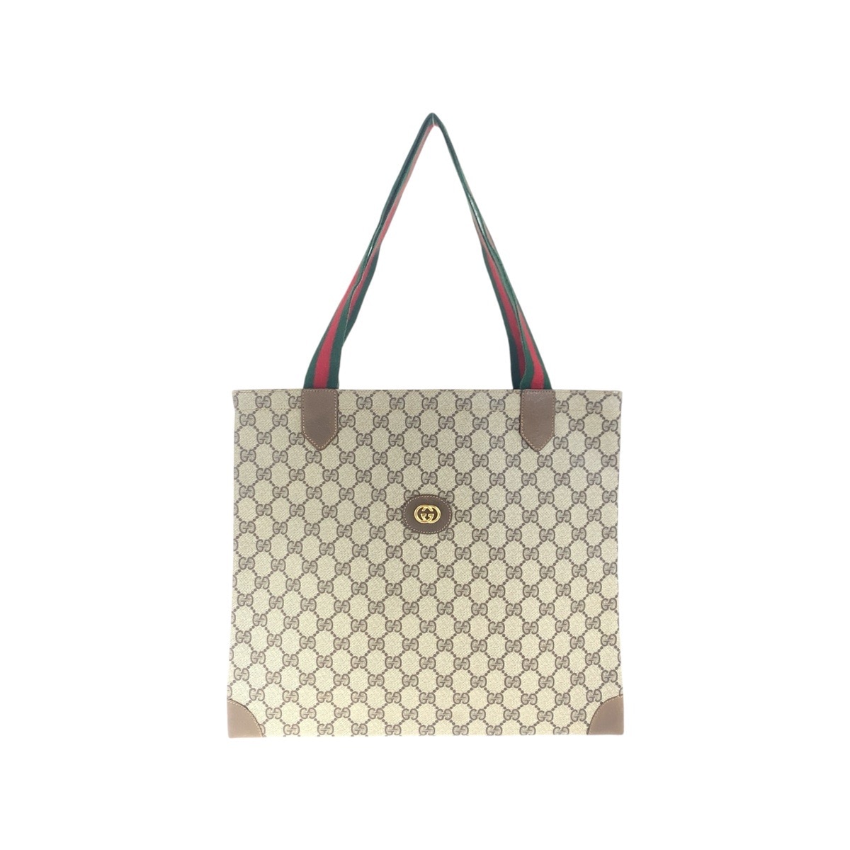 美品 ヴィンテージ シェリーライン オールドグッチ ベージュ ブラウン ゴールド金具 GGスプリームキャンバス 002.63.0048 トートバッグ ショルダーバック レディース 502983