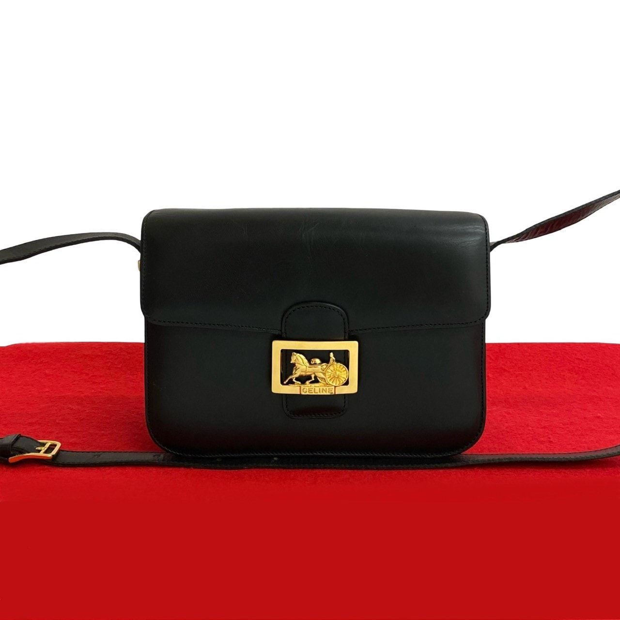 ヴィンテージ 馬車金具ショルダーバッグ レザー ブラック 947-1