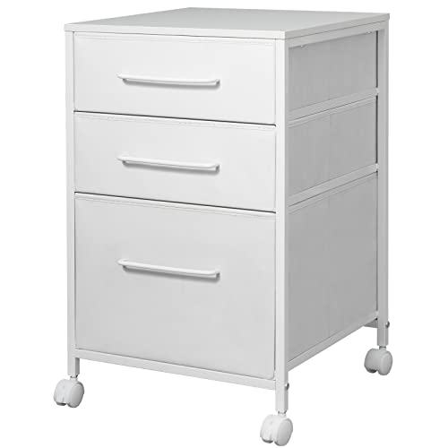 Maihail キャビネット デスクワゴン サイドワゴン レザー感の布製引き出し オフ ィス ワゴン 袖机 3段 A4対応 大容量 キャスター付き デスク下収納 幅398*奥行398*高さ655mm