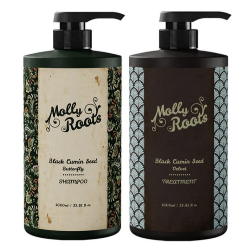 [MollyRoots] セット/ モリールート ブラックカミンシード 1000ml+1000ml/ バタフライ シャンプー + ベルベット トリートメント/Anti-hair loss
