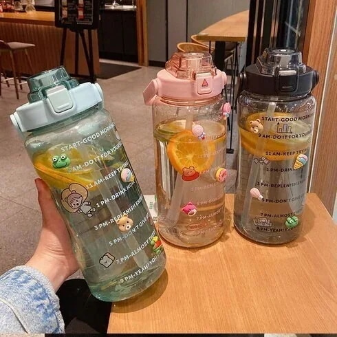 タンブラー 水筒 ボトル 1L2L タイムマーカー付きボトル ウォーターボトル 目盛り おしゃれ　可愛い