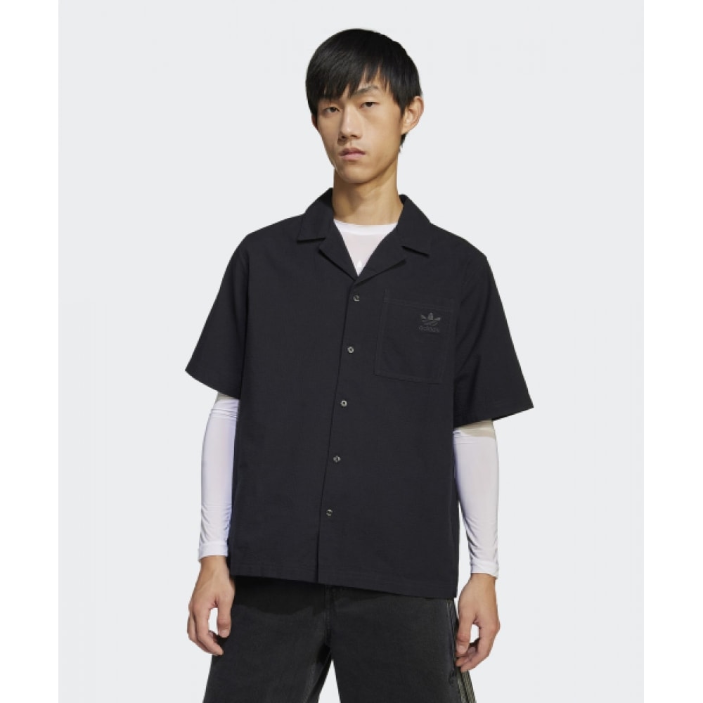 アディダスエッセンシャルシーサッカーショートスリーブシャツ-ブラック/JD2455