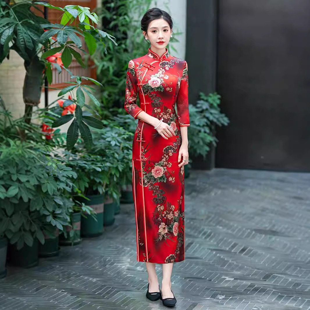 2025秋のシルクマルベリーシルクロングミドルスリーブチョンサム 9,362円