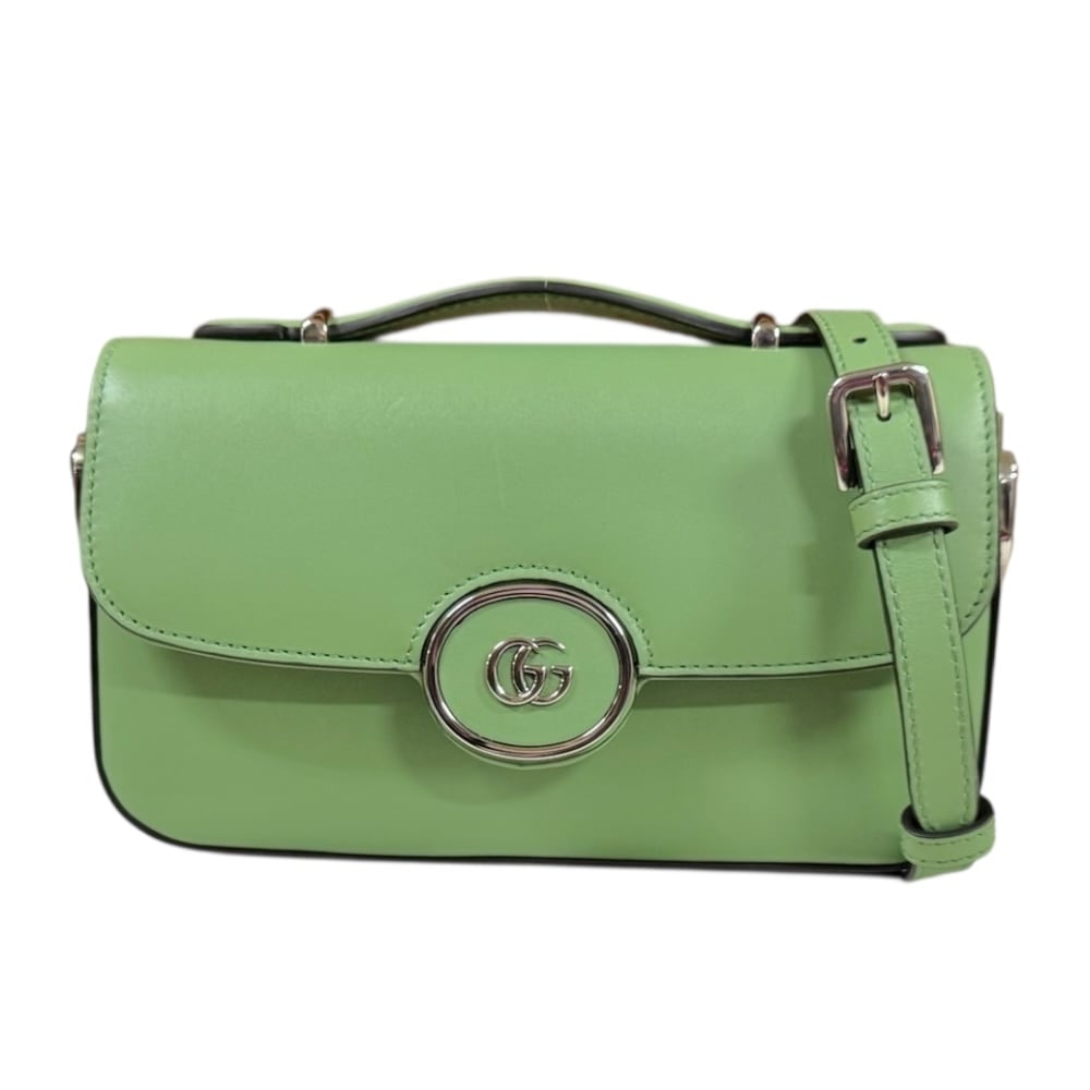 グッチ プチGG ショルダーバッグ レザー 739722 グリーン GUCCI 中古 美品