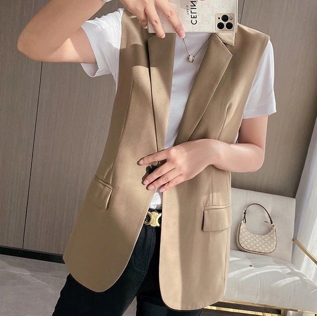 【急速出荷!】細見えジレ ジレ 細見え ロングジレ ノースリーブジャケット きれいめ ノースリーブジャケット ジレ 黒 ブラック ベージュ 2XL 3XL 韓国 レディース オルチャン ベスト ロング 5,902円