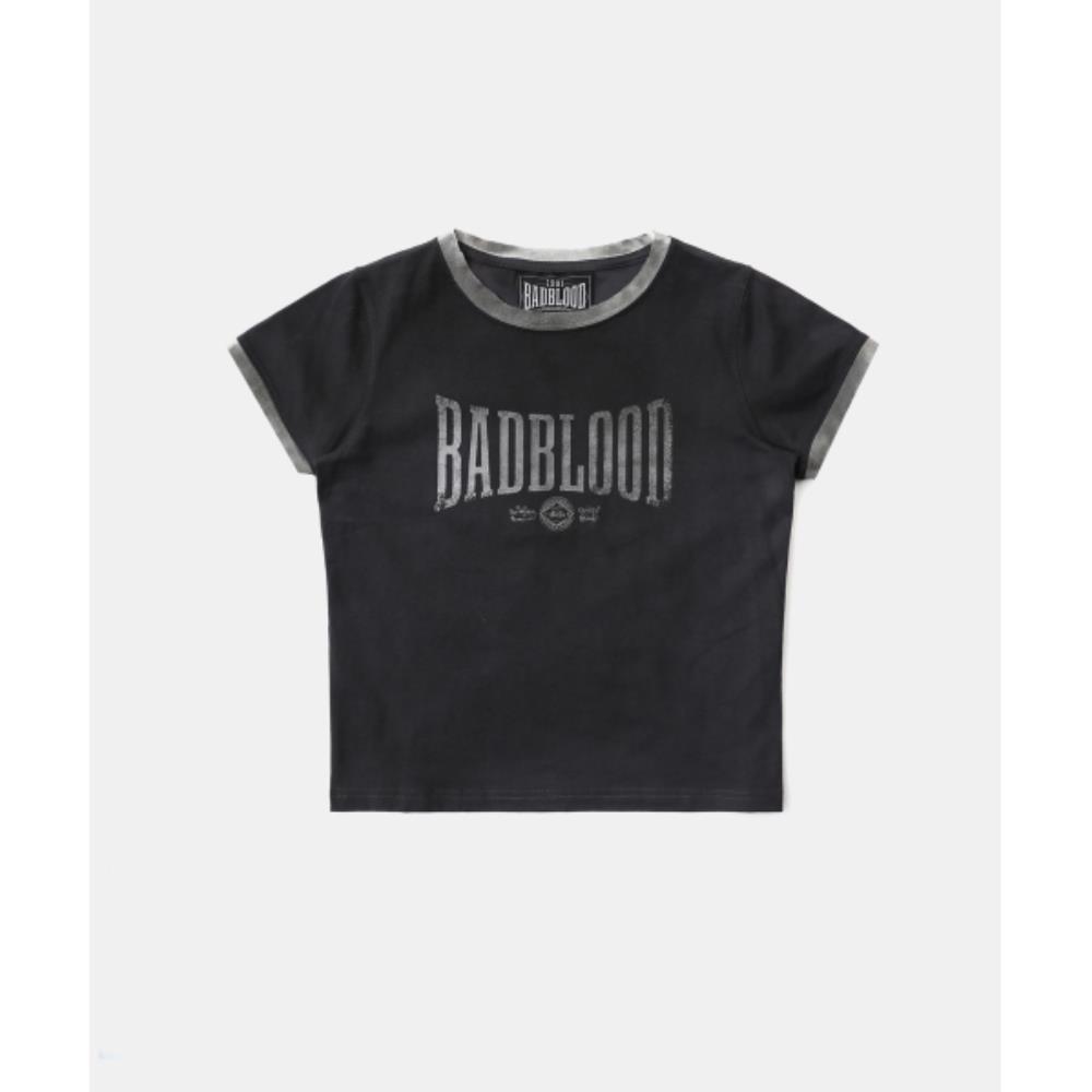 BADBLOOD Curved Logo Dusty Ringer T-Shirt Black w-tee25