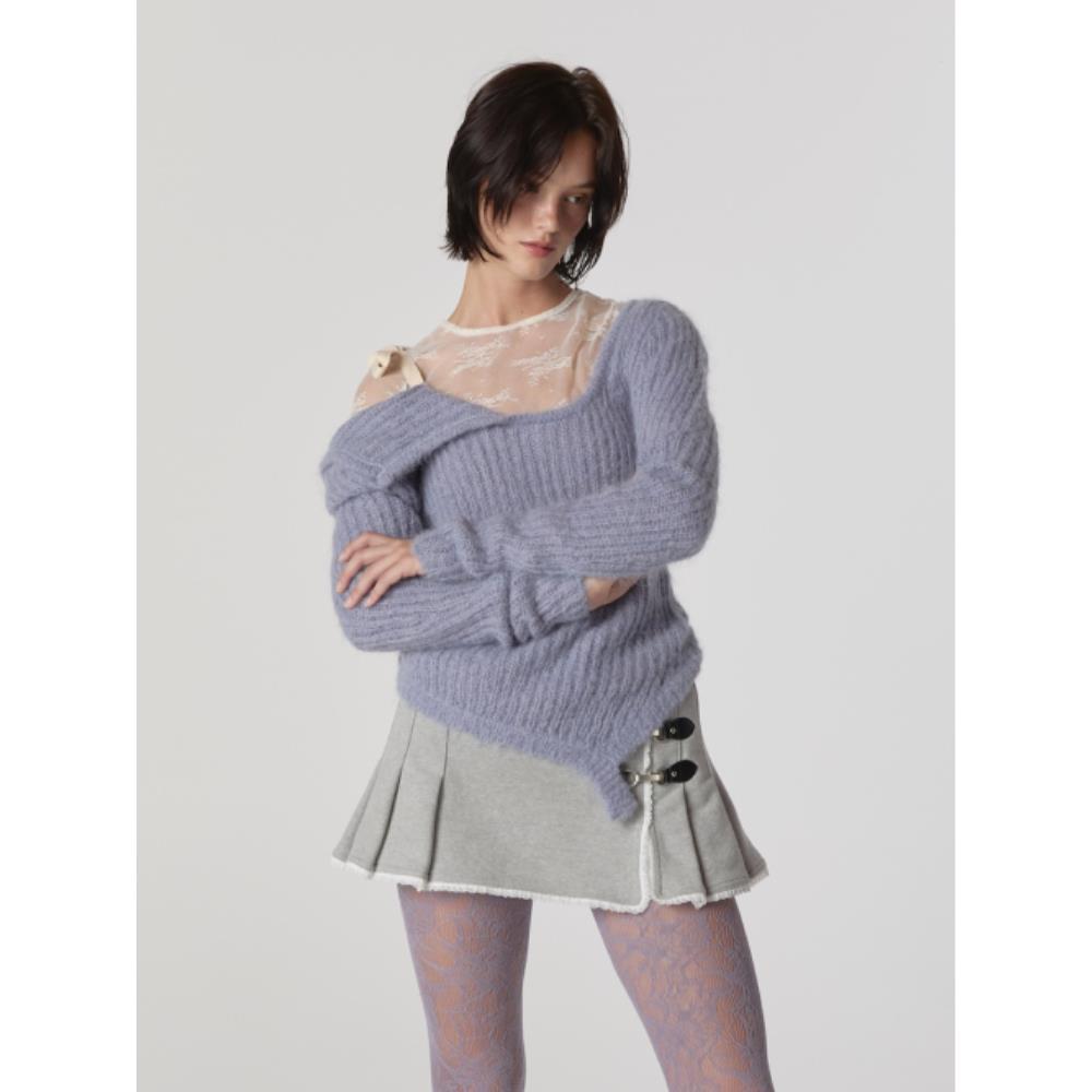 GLOWNY ISA ASYMMETRICAL KNIT TOP BLUE BELL GY24FAKN101PB