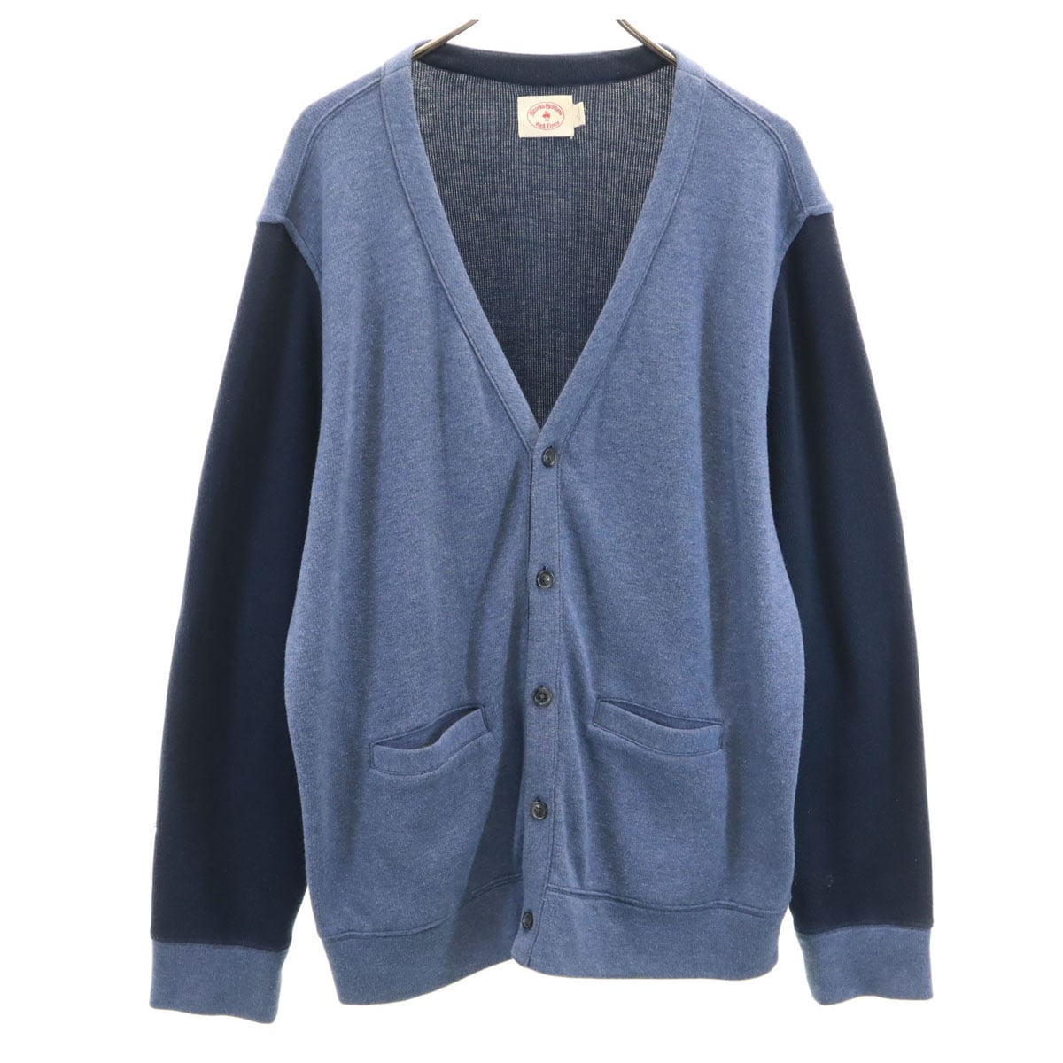 長袖 Vネック ニットカーディガン L ネイビー メンズ 古着