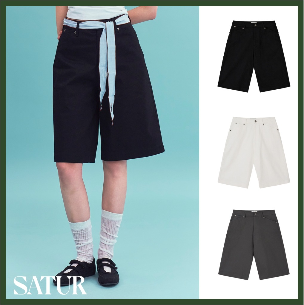 (W) Stitch Cotton Bermuda Pants