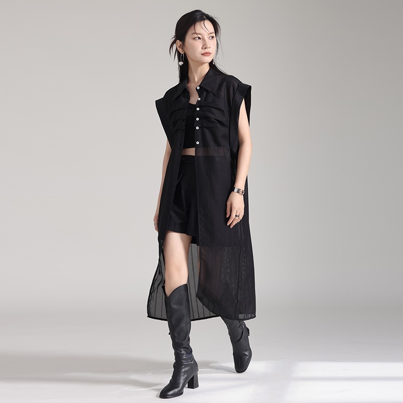 【Gorge.Fashion】 夏 袖なし カーディガン ロングブラウス 不規則 皺デザイン チュニック レディース おしゃれ 関連商品は店で購入可能 メガ割