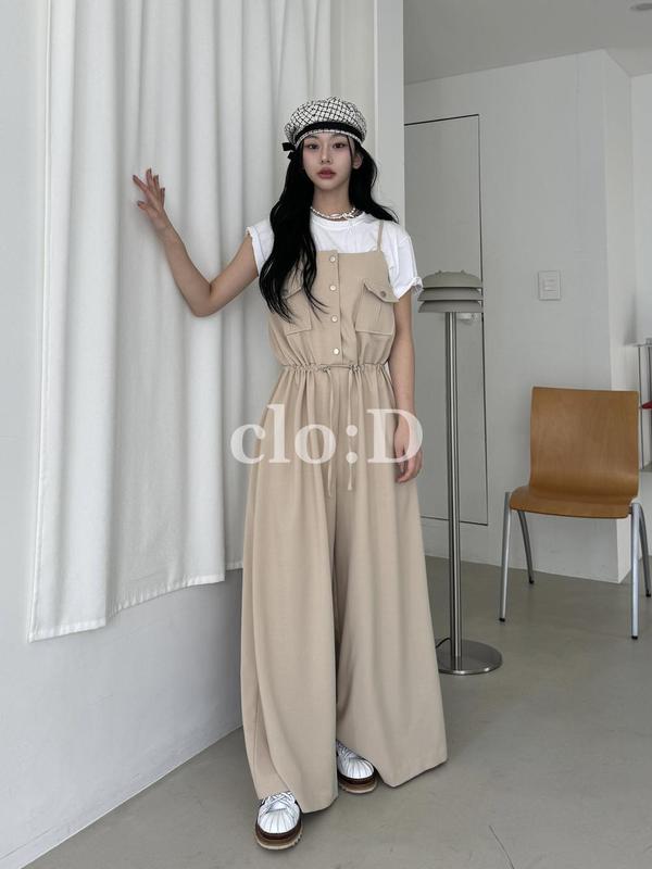 ペイジャンプスーツ)ポケットジャンプスーツビッグサイズワイドパンツ着飾ってないようで着飾ってる