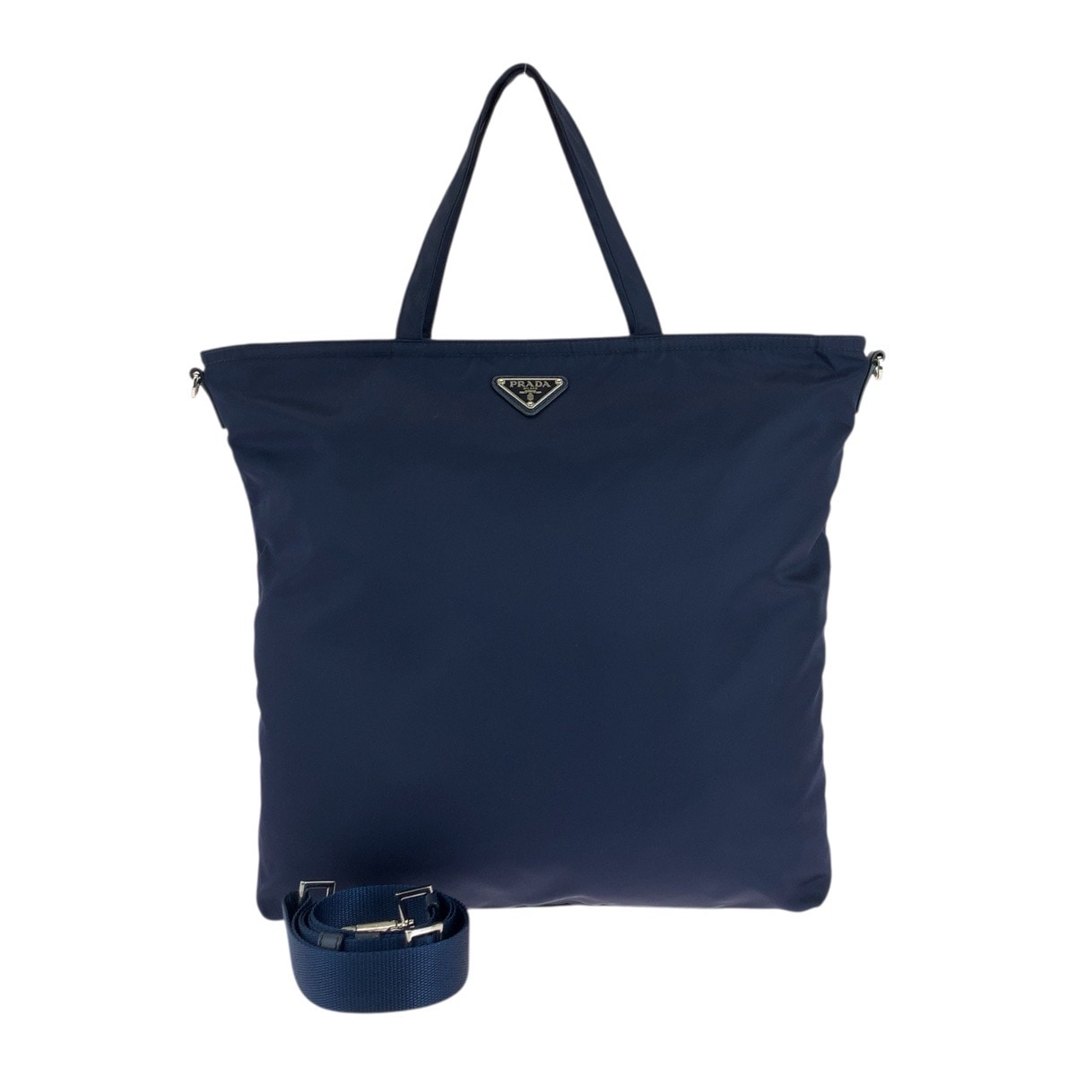 美品 テスート 三角ロゴプレート ネイビー シルバー金具 ナイロン トートバッグ ショルダーバッグ 2way レディース 503244