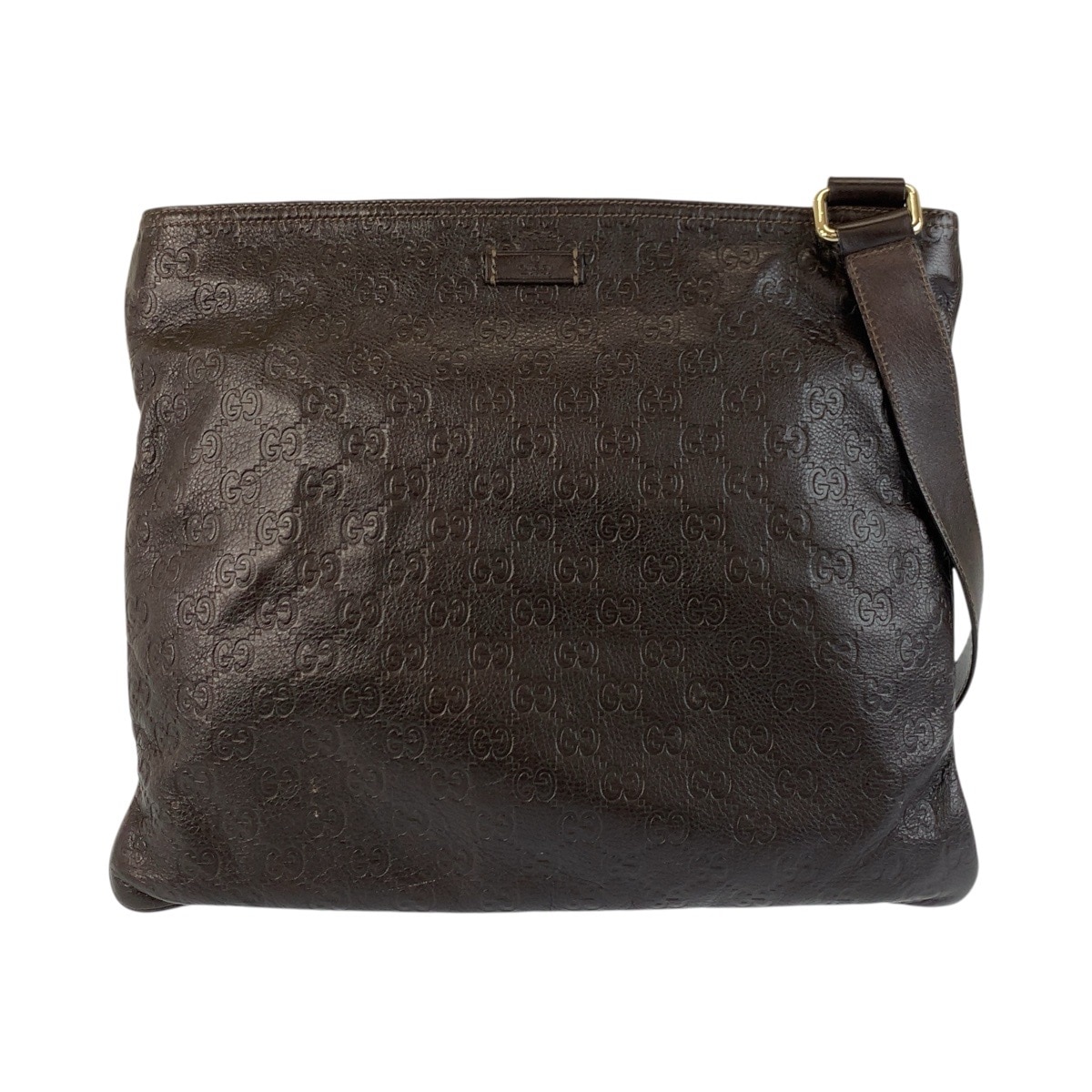 美品 グッチシマ ブラウン シルバー金具 レザー 201446 ショルダーバッグ メッセンジャーバッグ 男女兼用 メンズ 503869