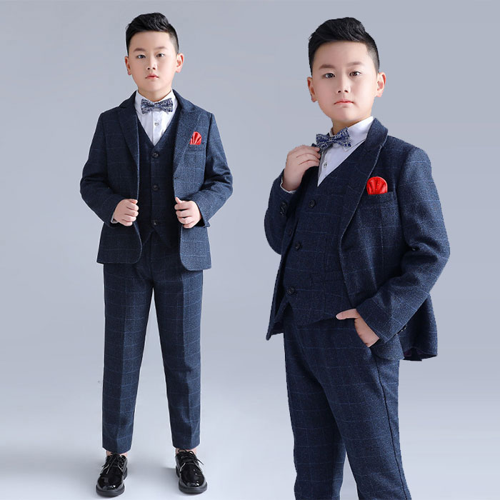 卒業式 スーツ 男の子 大きいサイズ キッズ ジュニア 入学式 スーツ フォーマルスーツ 子供スーツ フォーマル チェック柄 ブルー こども 男児 小学生 入学式 卒業式 お受験 発表会 結婚式 紺色 5,322円