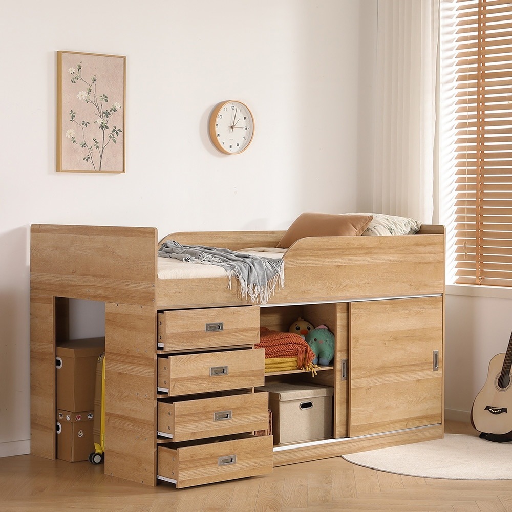 【国内即日発送】システムベッド マットレス付き ロフトベッド 階段付き S 木製 高さ115cm シングル ベッド ロータイプ ベッド コンパクト 収納 大人 一人暮らし