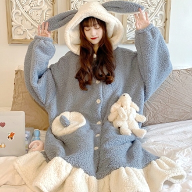 ルームウェア ワンピース フーディー 部屋着 寝巻き ピンク 水色 ナイトウェア 着る毛布