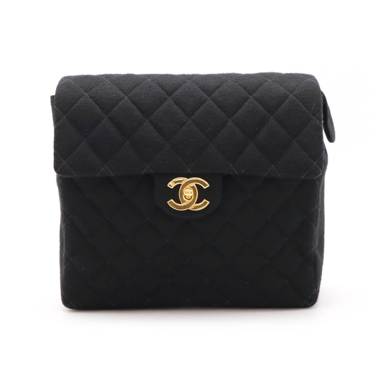 マトラッセ ココマーク チェーンショルダー バックパック リュックサック コットンジャージー レザー ブラック ゴールド金