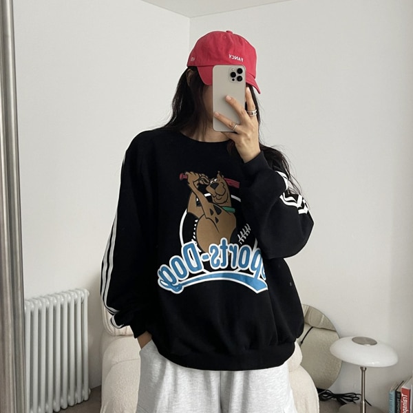 韓国ファッション ルーズフィット プリンティング 配色ライン ラグラン マンツーマンTシャツ