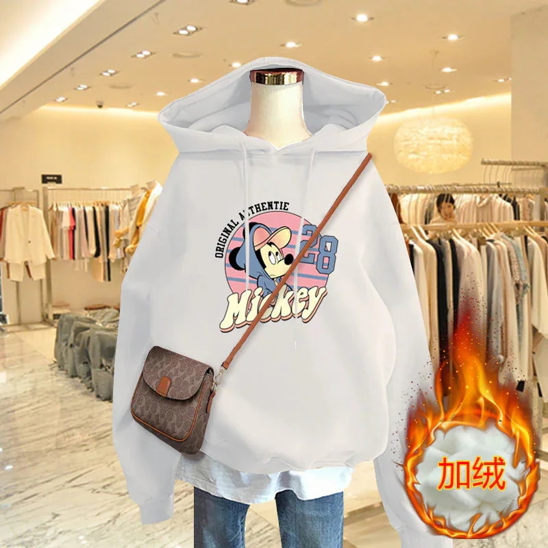 白い漫画のフード付きのセーターの女性の 年秋と冬の新しい韓国語バージョンのルーズ プラス ベルベット ミッキー プリント コートの女性のトップス 5,153円