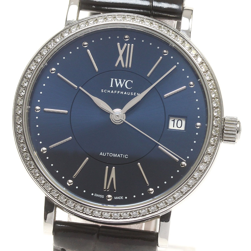 IWC SCHAFFHAUSEN IW458111 ポートフィノ 37 ダイヤベゼル 自動巻き ボーイズ 保証書付き_826736【中古】