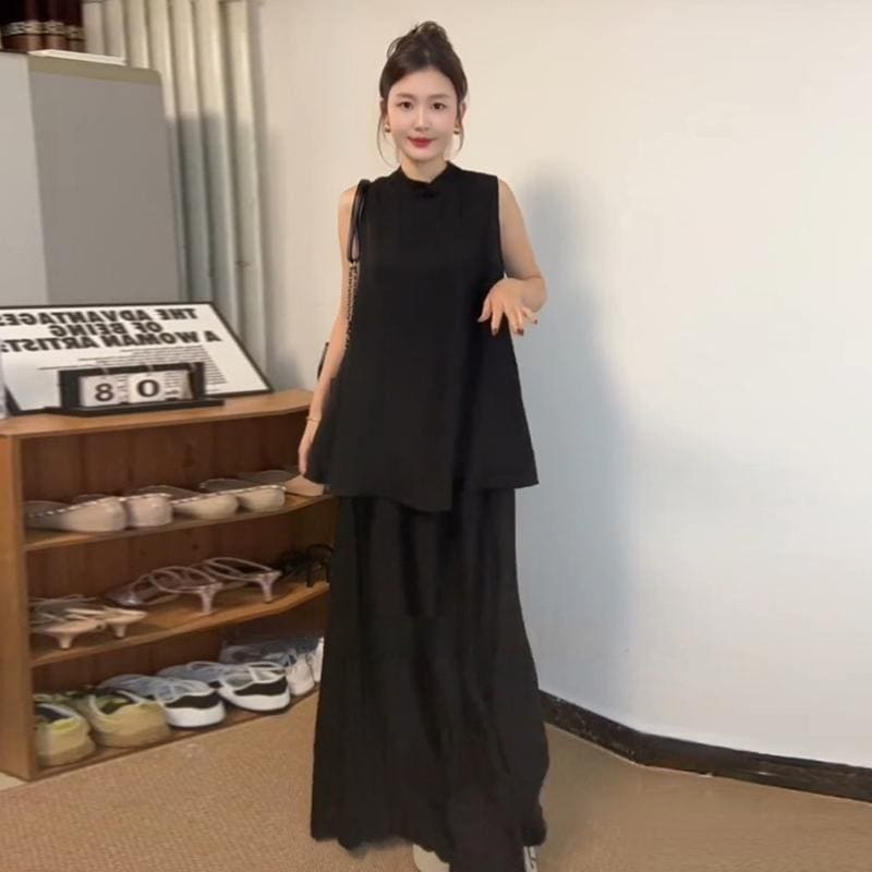 今だけ！超低.価!格!!30代 パンツ 夏 タンクトップ 結婚式 ガチョウパンツ セットアップ ノースリーブ 袖なし パーティードレス 入学式 ロングパンツ パンツ 2