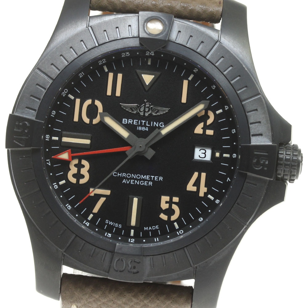 ブライトリング BREITLING V32395 アベンジャー GMT 45 ナイトミッション デイト 自動巻き メンズ 良品 箱・保証書付き_860967【中古】