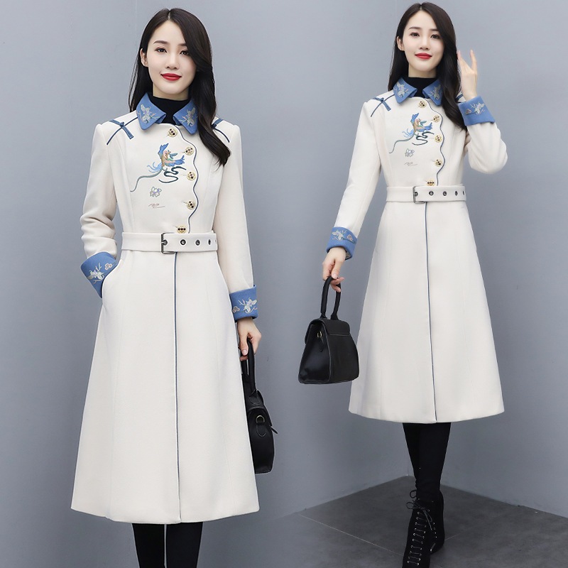 2色 トレンチコート レディース 春秋中綿 スプリングコート ロング丈 花刺繍 チェスターコートトレンチジャケ 防寒 30代40代 50代