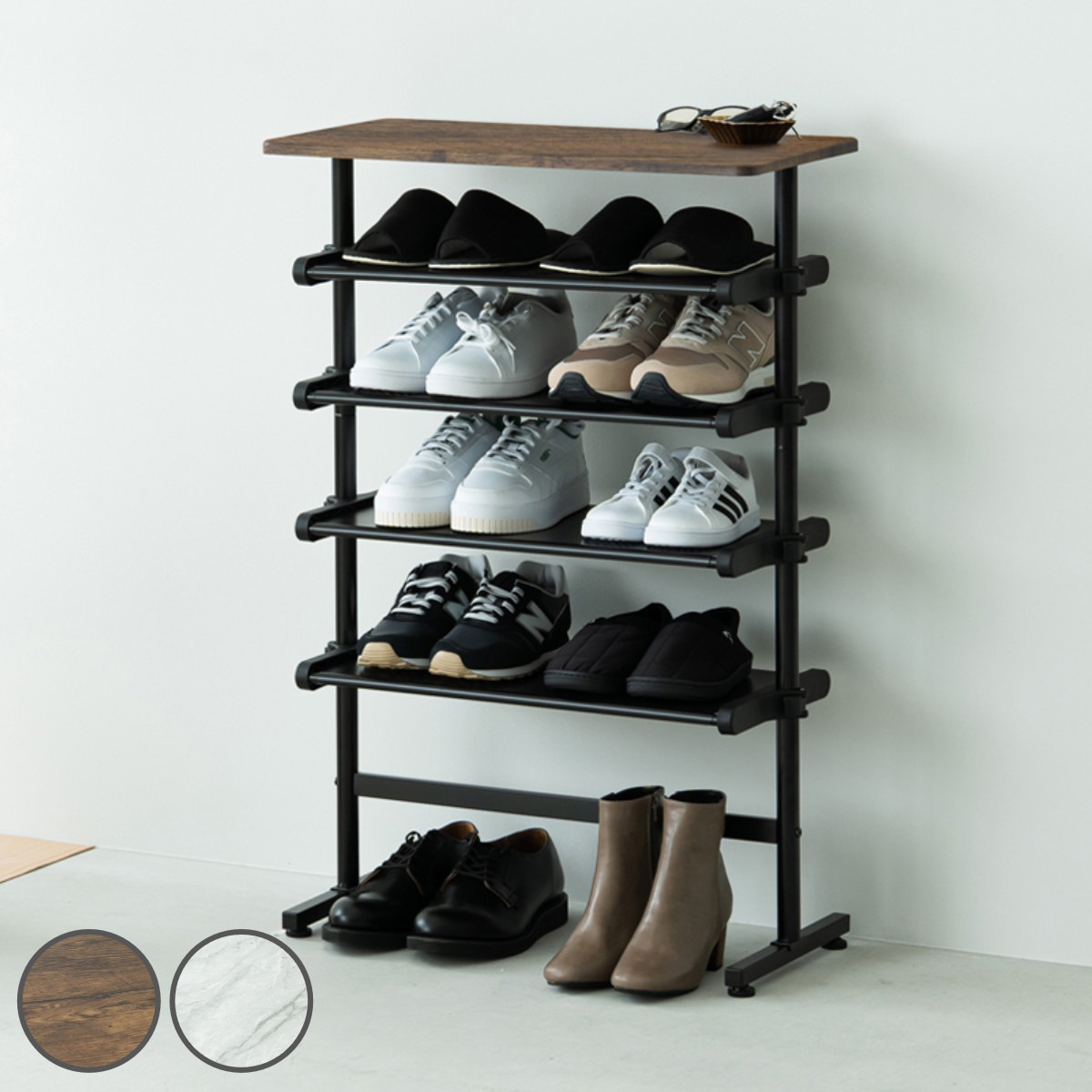 シューズラック 4段 フィット ワンタッチ式可動棚 靴 収納 ラック 下駄箱 靴箱 オープンラック 玄関 コンパクト おしゃれ ワンタッチ 高さ調節 シューズ インテリア ディスプレイ