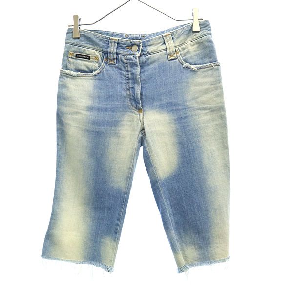 イタリア製 デニムショートパンツ 38 ブルー 裾カットオフ レディース