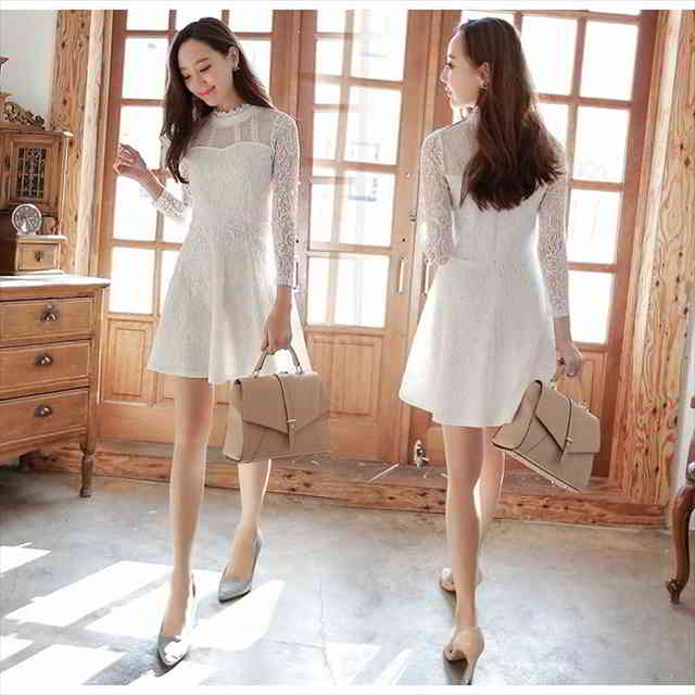 ２点で13o円OFF！【即納】レース ワンピース 長袖ワンピース パーティードレス 膝下 長袖 結婚式 二次会 2次会 ワンピース フォーマル 披露宴 お呼ばれ 演奏会 同窓会 発表会 謝恩会 女子会