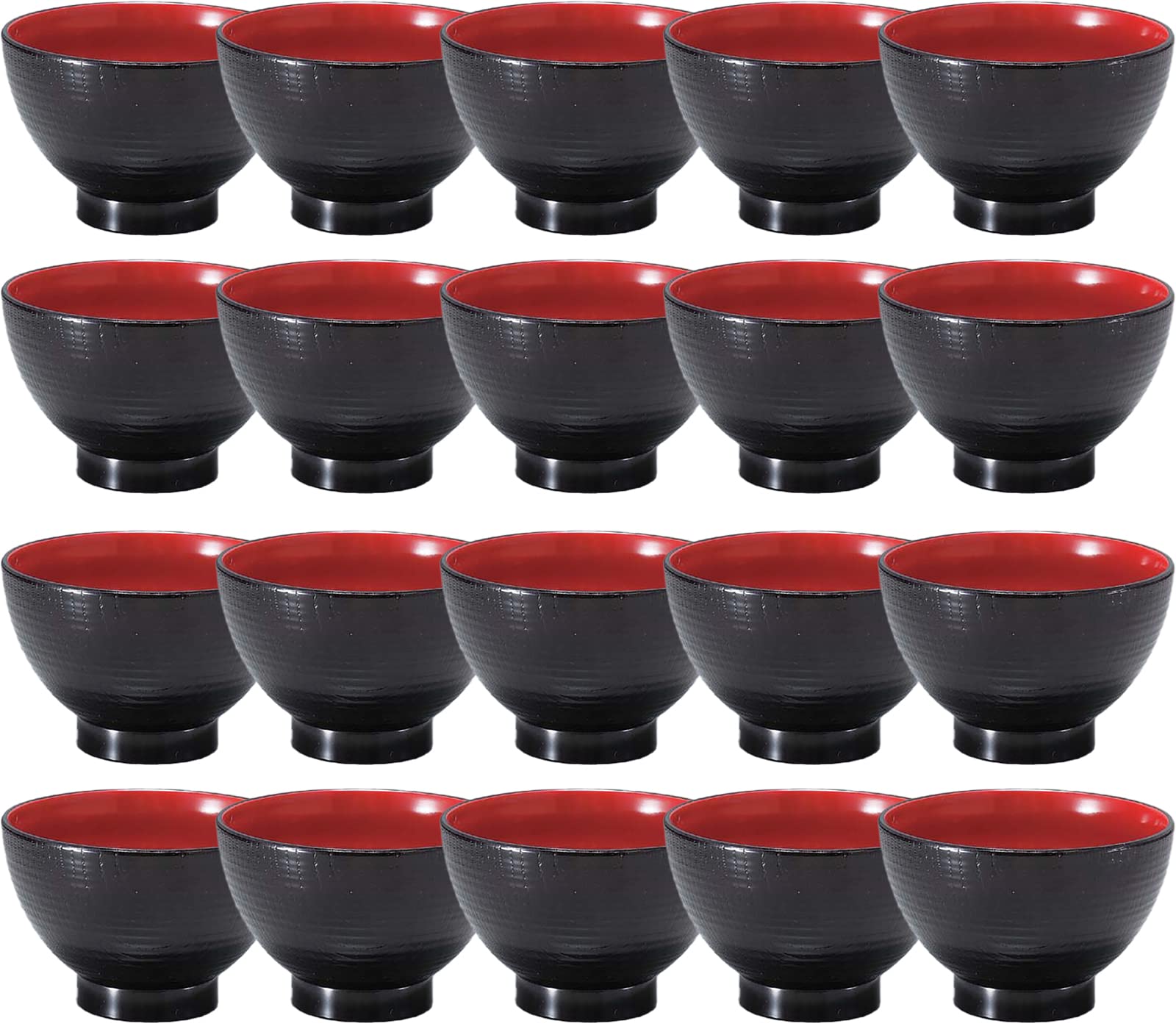 【Amazon.co.jp限定】【業務用 セット】福井クラフト 味噌汁椀 4 日本製 乱筋木目汁椀 黒内朱 (20客)