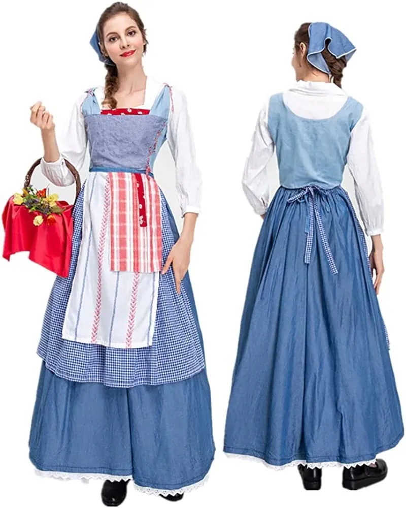 ハロウィン ベルコス 美女と野獣 ワンピース ベルコスプレ 美女と野獣実写映画コスプレ スッキリ感 水色 ロング 衣装 ベル町娘 レディース コスチューム ベル町娘 美