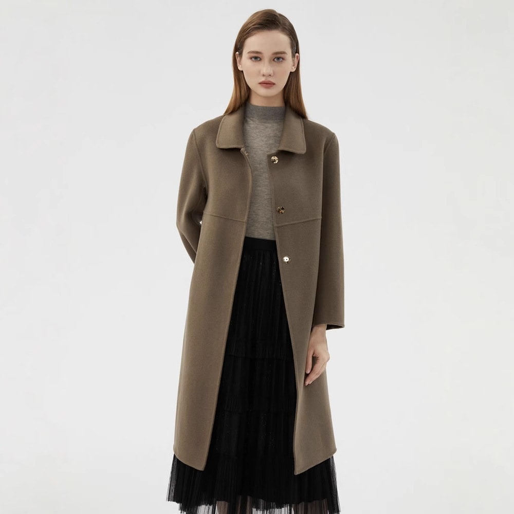 新作ピュアウールドールカラー両面ベルベットコートレディースロングウールコート気質スリム作業着