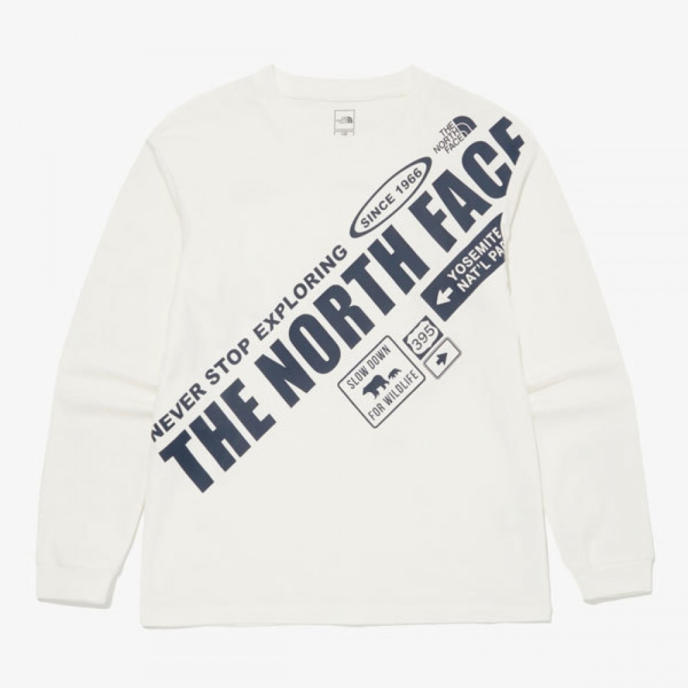 ノースフェイスキッズエクスプロアレタリングロングスリーブラウンドTシャツ IVO NT7TQ52S