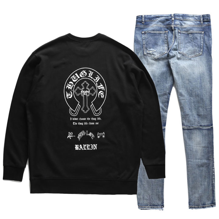 ACE FLAG 上下セット 長袖 ブランド メンズ 春秋冬用 黒 大きいサイズ エースフラッグ セットアップ トレーナー 上下 ジーンズ デニム スリム 馬蹄