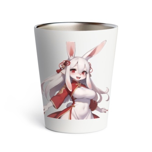 【文字入れ可能受注生産】白うさぎの女の子　ジェニファー　チャイナドレス　ケモナー サーモタンブラー