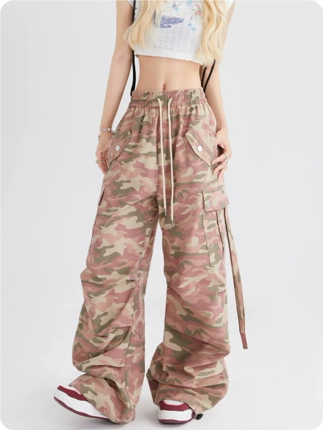 【3日で出荷】アメリカン ストリートスタイル ヒップホップ ワークウェアパンツ ダンス ルーズ 長ズボン カモカーゴパンツ