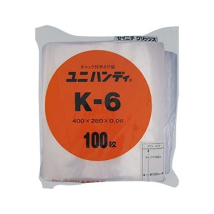 セイニチ チャック付ポリエチレン袋 ユニハンディ チャック付手さげ袋 透明タイプ K-6 100枚