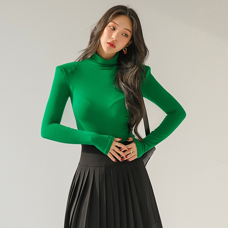 E2817 ハイネック ショルダーパッド トップ